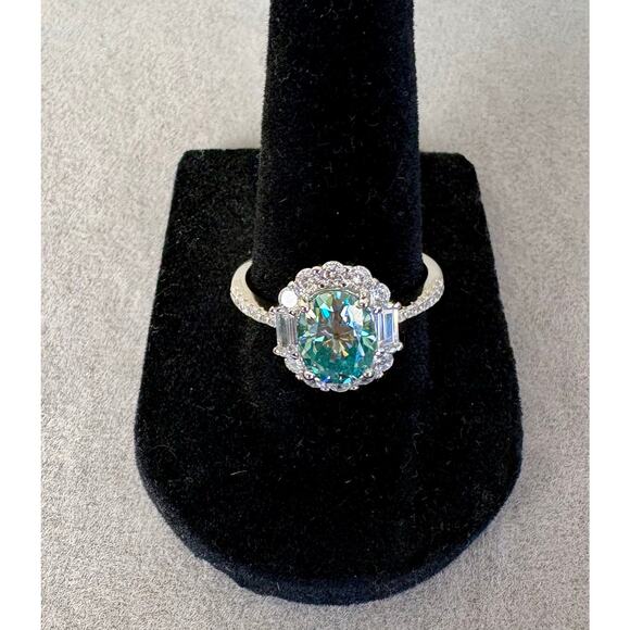 NEW 75% WHT Gold, Aqua colored Moissanite Ring, SZ 9. - Picture 10 of 10